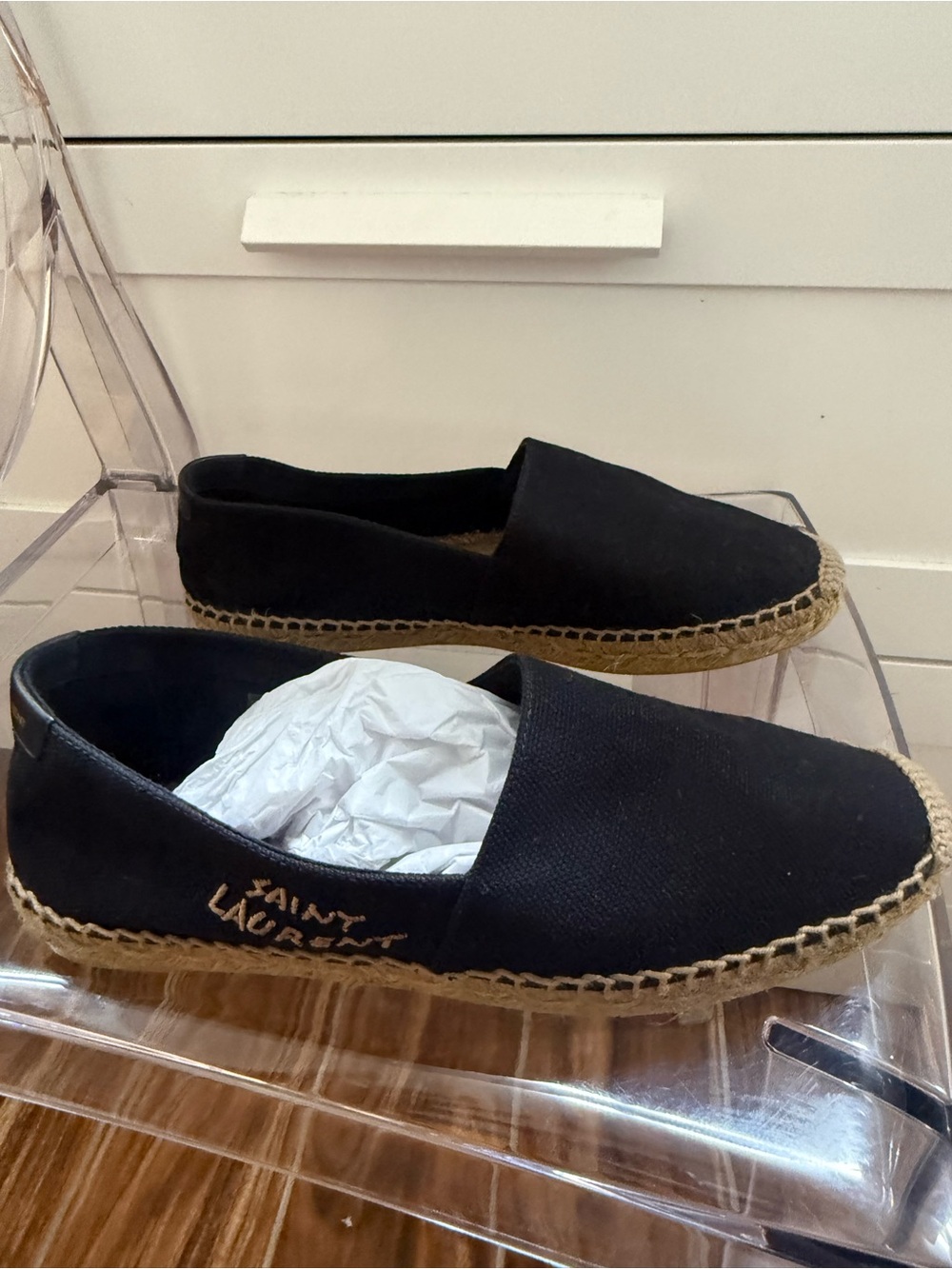 Saint Laurent Black Canvas Espadrilles with Jute Trim